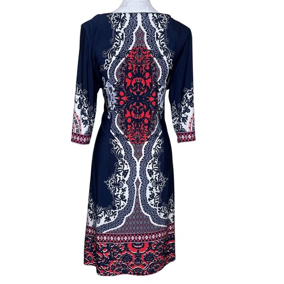 Sandra Darren Women's Paisley Print 3/4 Sleeve Mixed Print Shift Dress Size 14 - Picture 3 of 11